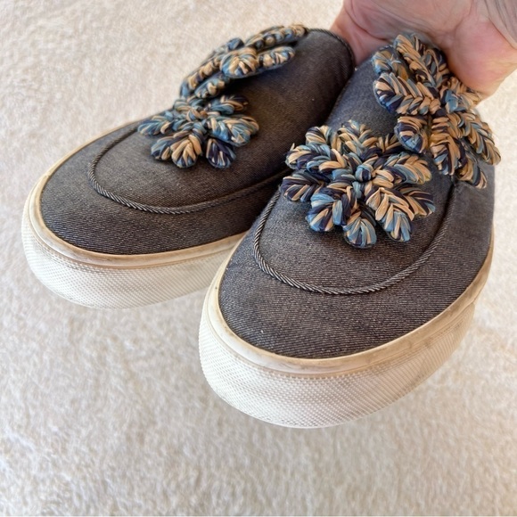 ANTHROPOLOGIE LOUISE ET CIE DENIM FLORAL RAFFIA TRIM SNEAKERS SLIDES SIZE 9.5 - Picture 7 of 11